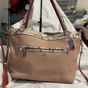 🐍Coach Tyler Tote Pebbled Leather w/Snake Skin Embossed Trim Shoulder/Crsbdy